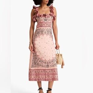 cap sleeve midi dress in linen Ann Taylor Navy V-Neck Cap Sleeve Midi Dress main image 1